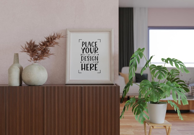 Ramka plakatowa w salonie Psd Mockup