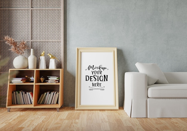 Ramka plakatowa w salonie Psd Mockup