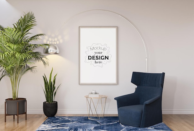 Ramka plakatowa w salonie Psd Mockup