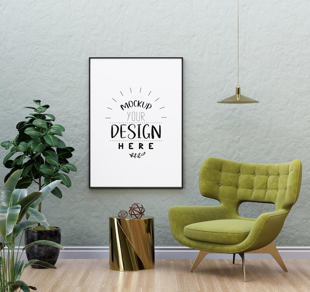 Ramka plakatowa w salonie Psd Mockup
