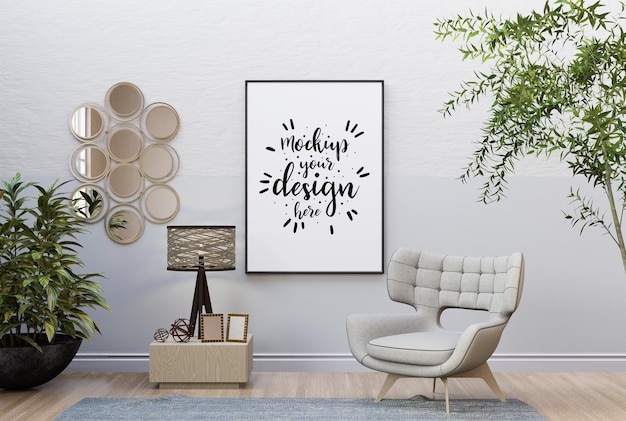 Ramka plakatowa w salonie Psd Mockup