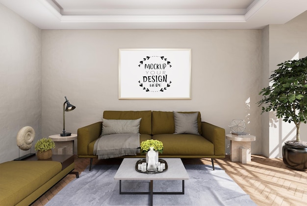 Ramka plakatowa w salonie Psd Mockup