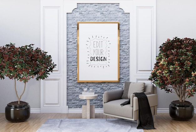 Ramka plakatowa w salonie Psd Mockup