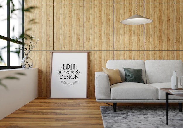 Ramka plakatowa w salonie Psd Mockup