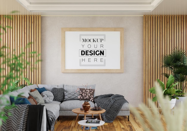 Ramka plakatowa w salonie Psd Mockup