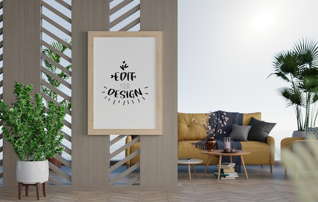 Ramka plakatowa w salonie Psd Mockup