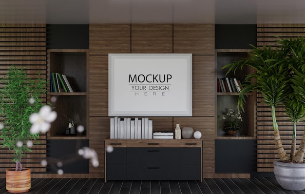 Ramka plakatowa w salonie Psd Mockup