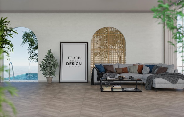 Ramka plakatowa w salonie Psd Mockup