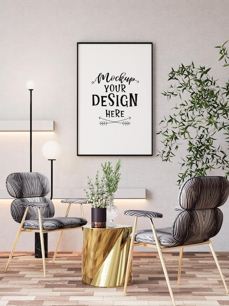 Ramka plakatowa w salonie Psd Mockup