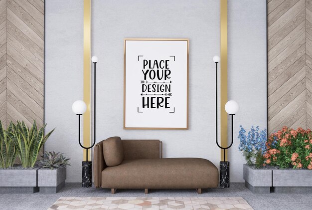 Ramka plakatowa w salonie Psd Mockup