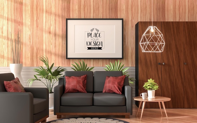 Ramka plakatowa w salonie Psd Mockup