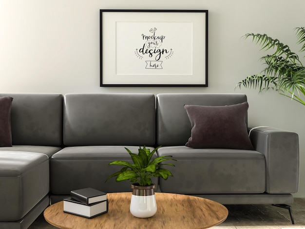 Ramka plakatowa w salonie Psd Mockup