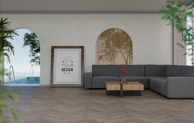 Ramka plakatowa w salonie Psd Mockup