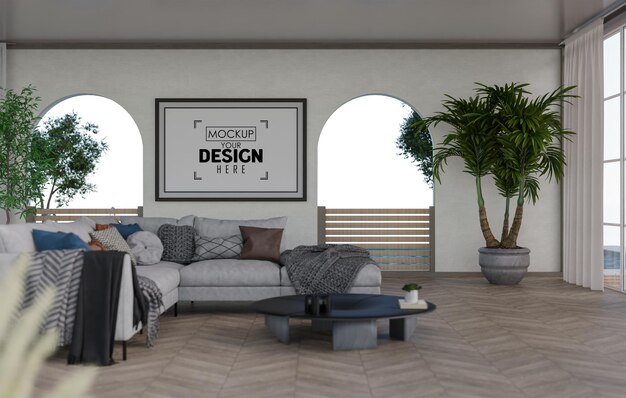 Ramka plakatowa w salonie Psd Mockup