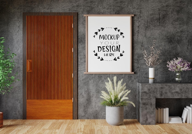 Ramka plakatowa w salonie Psd Mockup