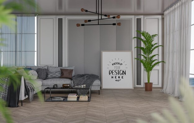 Ramka plakatowa w salonie Psd Mockup