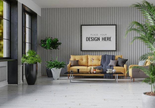 Ramka plakatowa w salonie Psd Mockup