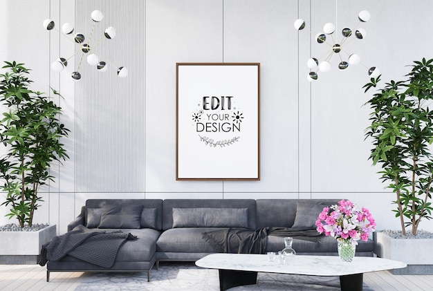 Ramka plakatowa w salonie Psd Mockup