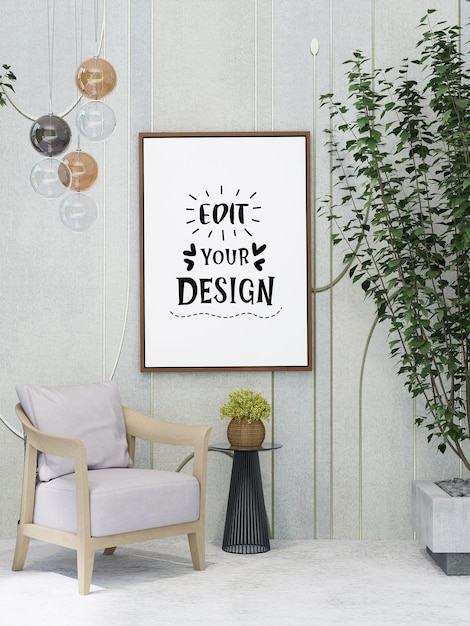 Ramka plakatowa w salonie Psd Mockup