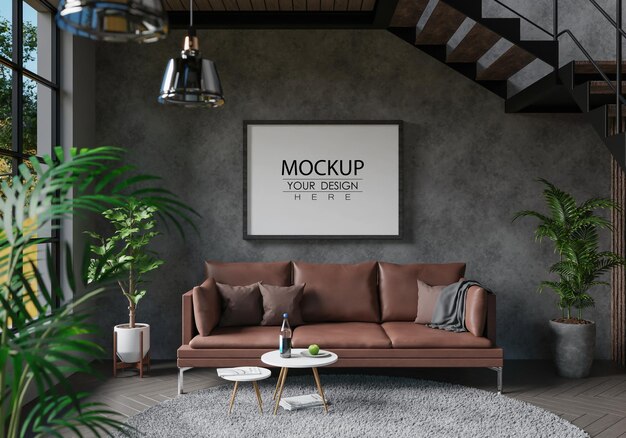 Ramka plakatowa w salonie Psd Mockup
