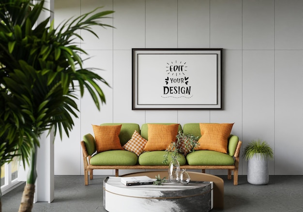Ramka plakatowa w salonie Psd Mockup
