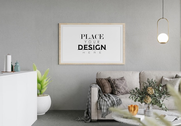 Ramka plakatowa w salonie Psd Mockup