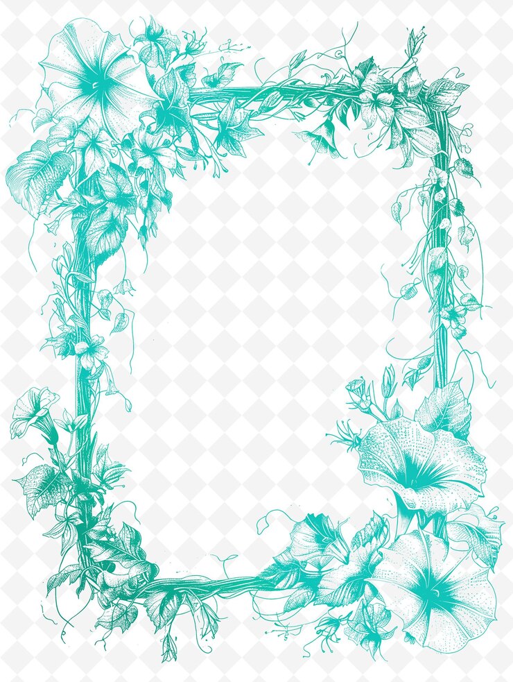 PSD ramka winorośli ozdobiona poranną chwałą i dzikimi kwiatami le creative vector art designs of nature