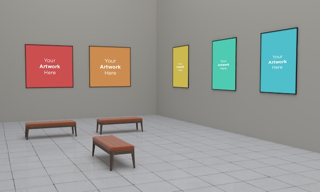 Ramki galerii sztuki Muckup Ilustracja 3D i widok narożnika renderowania 3D