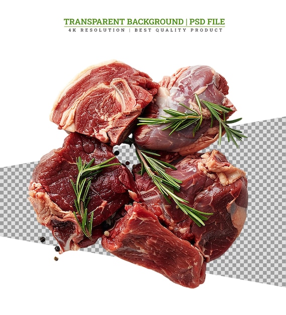 PSD ramp steak of raw marbled beef lies on a white background