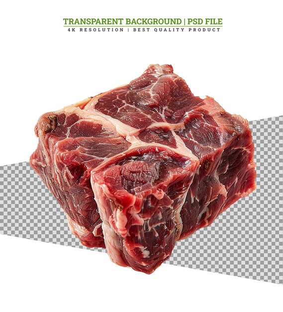 PSD ramp steak of raw marbled beef lies on a white background