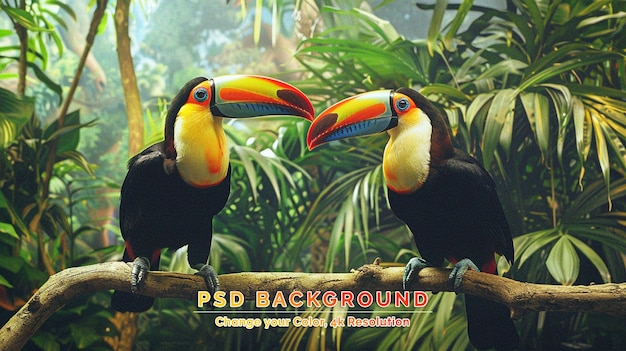 PSD ramphastos sulfuratus keelbilled toucan de vogel zit op de tak