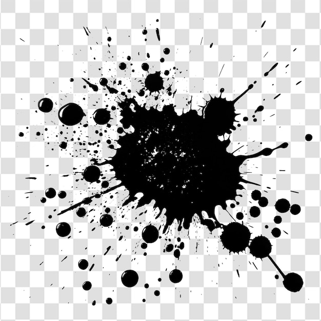 Random Black Ink Splatter Texture With Varied Droplet Sizes Isolated on a Transparent Background