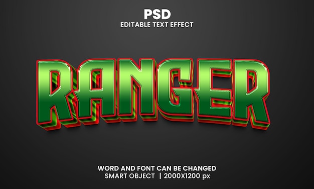 레인저 3d 편집 가능한 텍스트 효과 프리미엄 Psd 배경