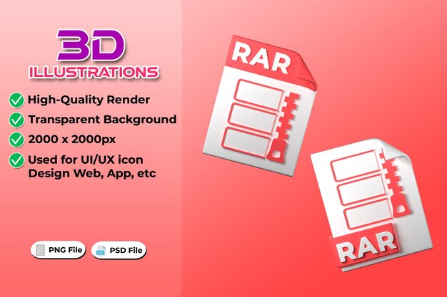 rar file type 3d rendering on transparent background ui ux icon design web and app trend