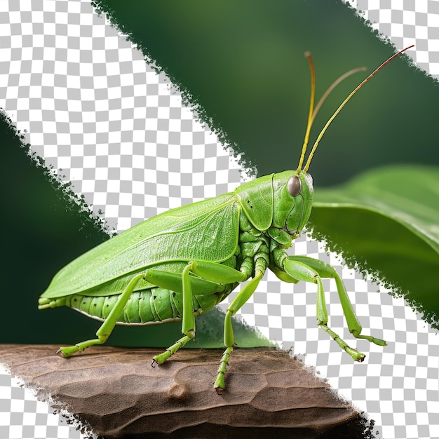 PSD rare and protected green leaf insect isolated on a transparent background