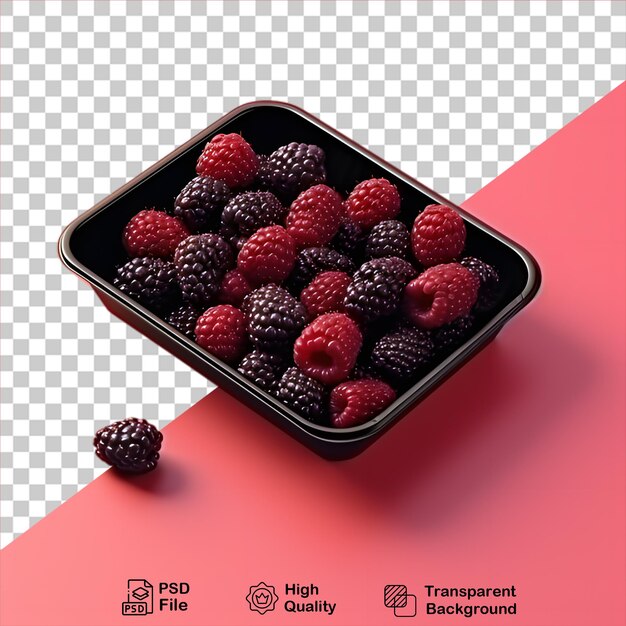 PSD raspberries and blackberries in plate isolated on transparent background include png file