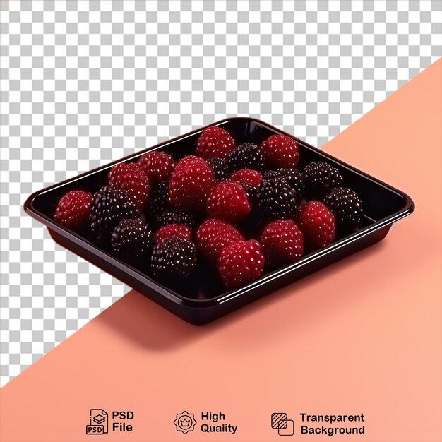PSD raspberries and blackberries in plate isolated on transparent background include png file