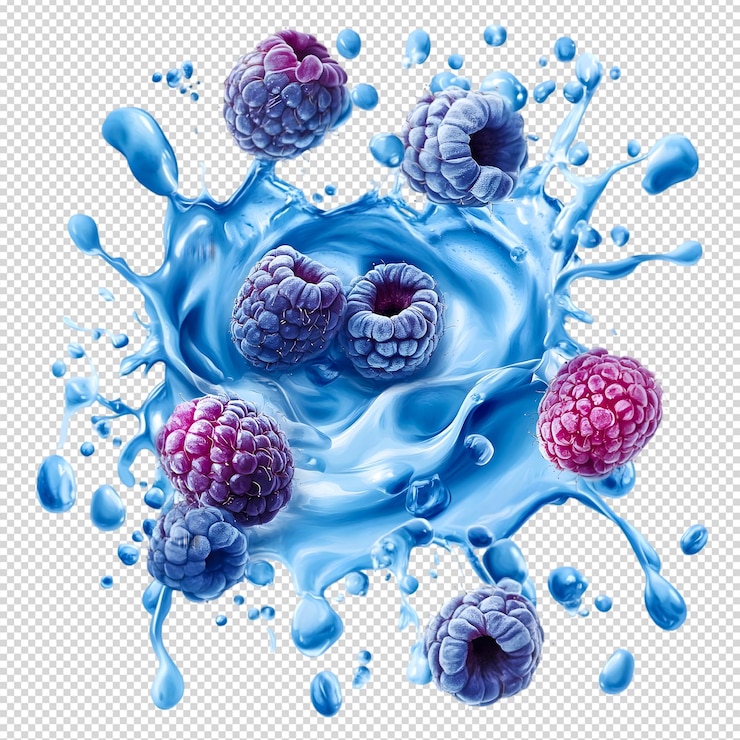 PSD raspberries in a refreshing water splash