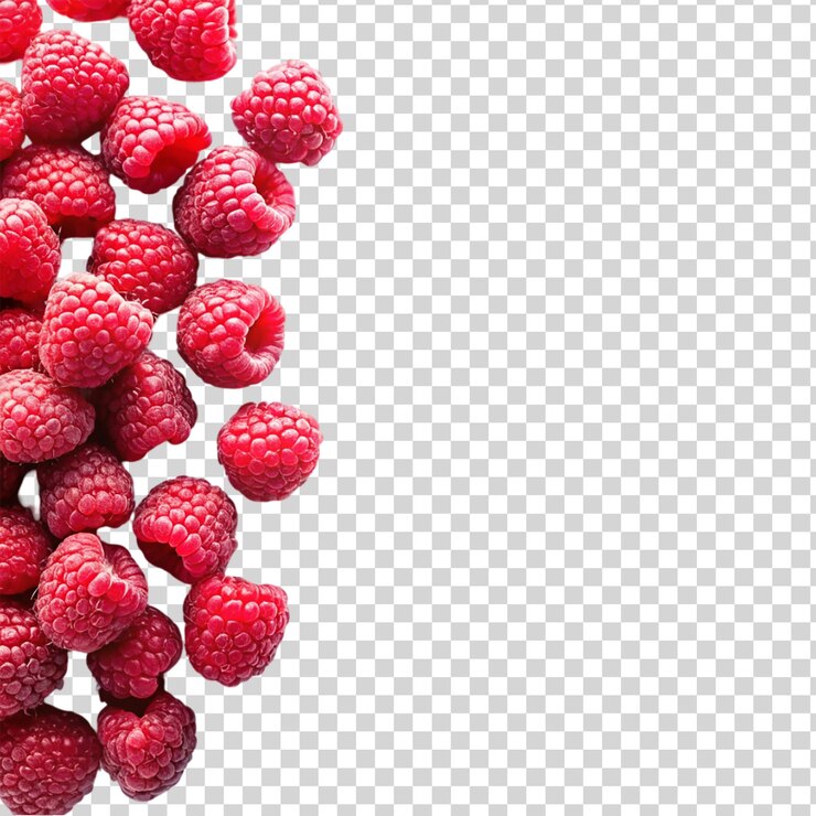 PSD raspberries top view isolated on transparent background