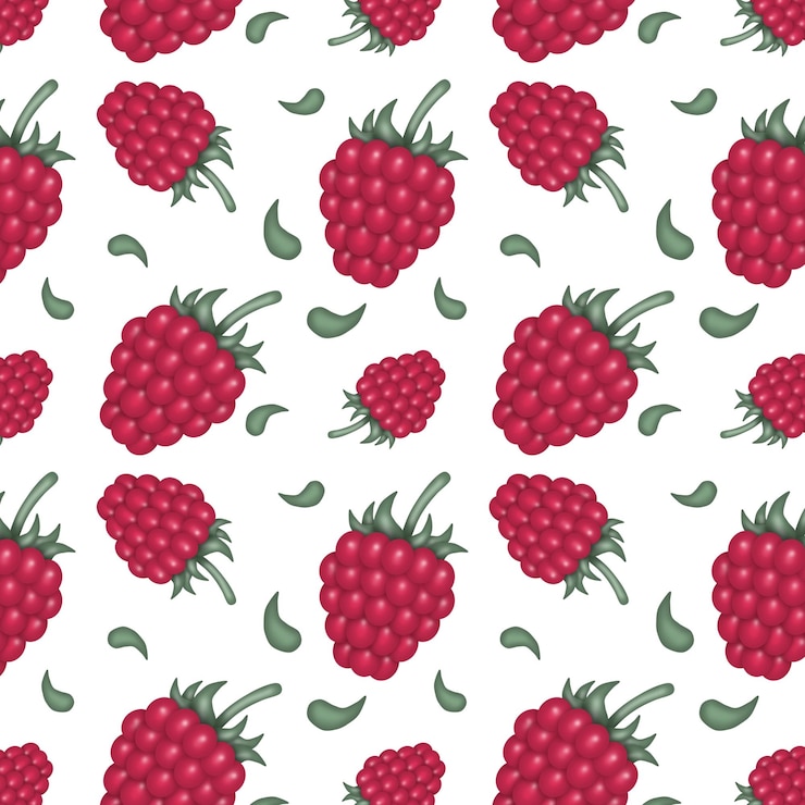 PSD raspberries with leaves repeating pattern