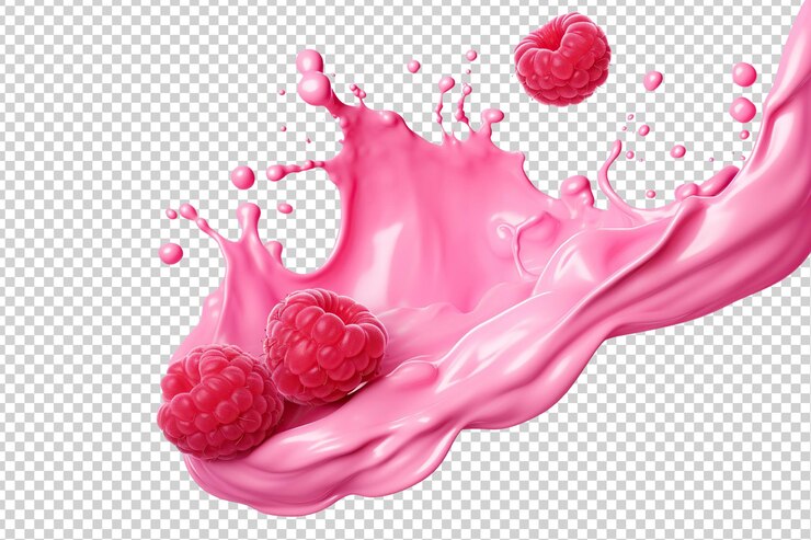 PSD raspberries with milk or yogurt splash