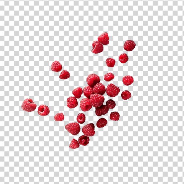 PSD raspberry falling down isolated on transparent background