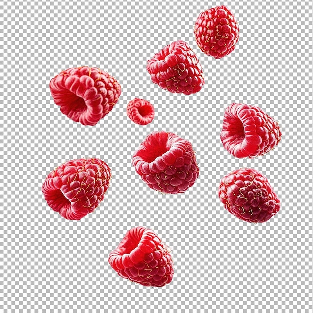 Raspberry floating in the air isolated on white background