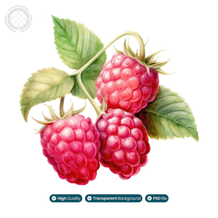 PSD raspberry fruit watercolor illustration
