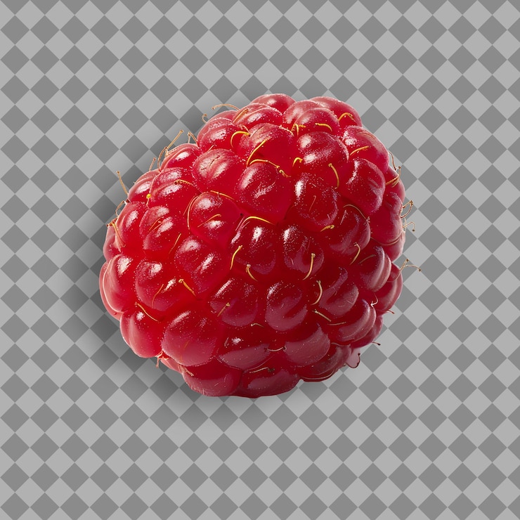 PSD raspberry fruit with small and round shape and bright red co isolated fruit on clean background