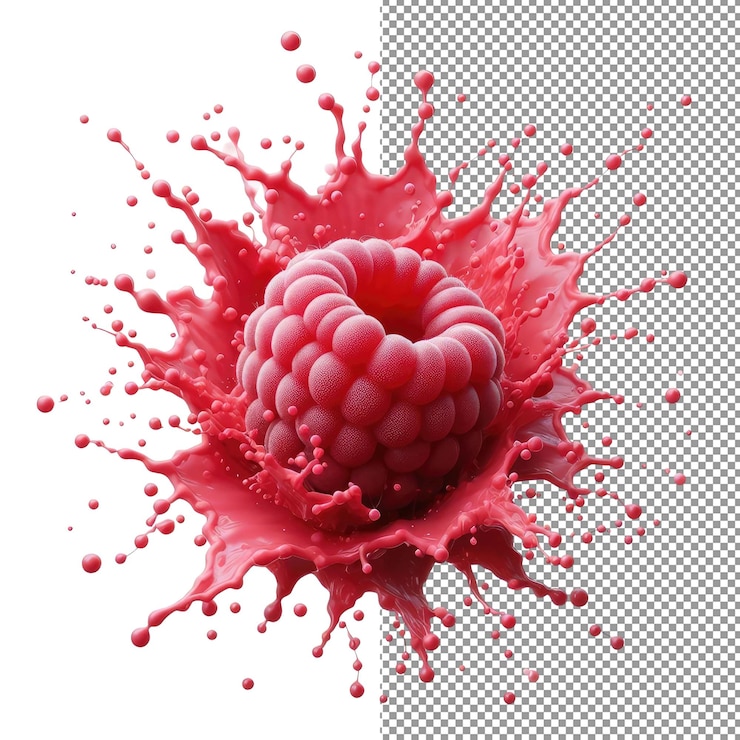 PSD raspberry rapture pngready isolation of a bursting liquid delight