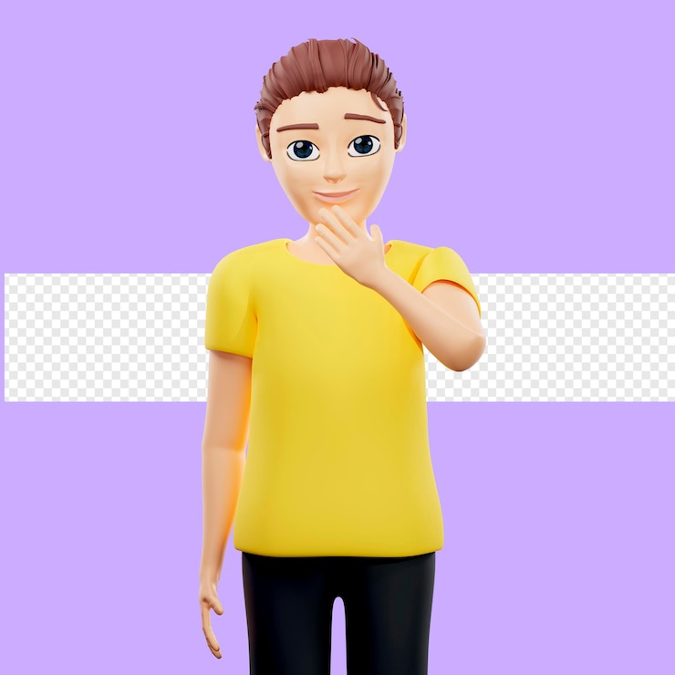 PSD raster illustration of man thinking about the problem a young guy in a yellow t shirt thought oil idea direct speech innovative problem impasse 3d rendering artwork for business