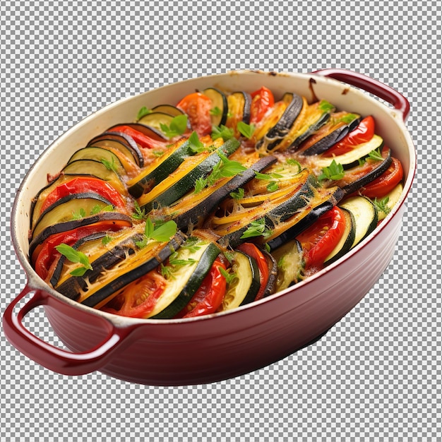 PSD ratatouille in un piatto da cottura stufato tradizionale francese di verdure estive ratatooille casserole