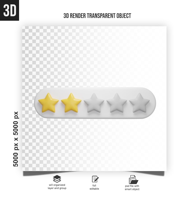 rating star icon for product review realistic two shiny stars yellow and white colors 3d rendering