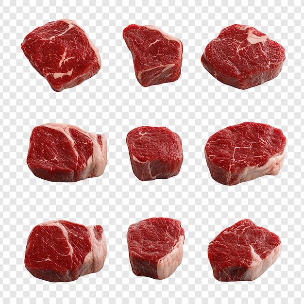 raw beef steaks isolated on transparent background
